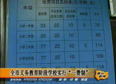 全市義務教育階段學校實行“一費制”